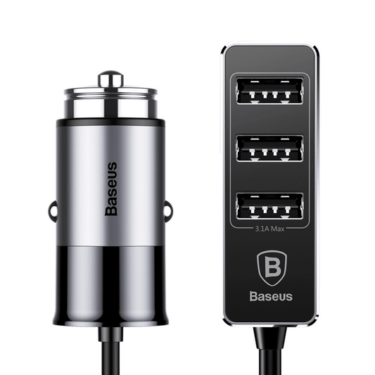 Baseus - Universal 4-Port USB HUB Auto Ladegerät 24W (3.1A) 1.5m Kabel - Grau - Pazzar.ch