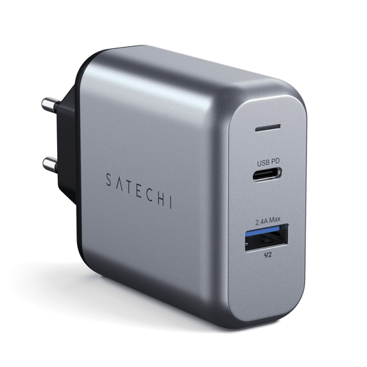 Satechi - 30W Dual-Port Ladegerät mit 1x USB-C Port (18W) und 1x USB-A 3.0 Port (12W) - Space Gray - Pazzar.ch