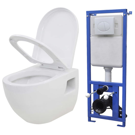 Hänge-Toilette mit Einbau-Spülkasten Keramik Weiß - Pazzar.ch