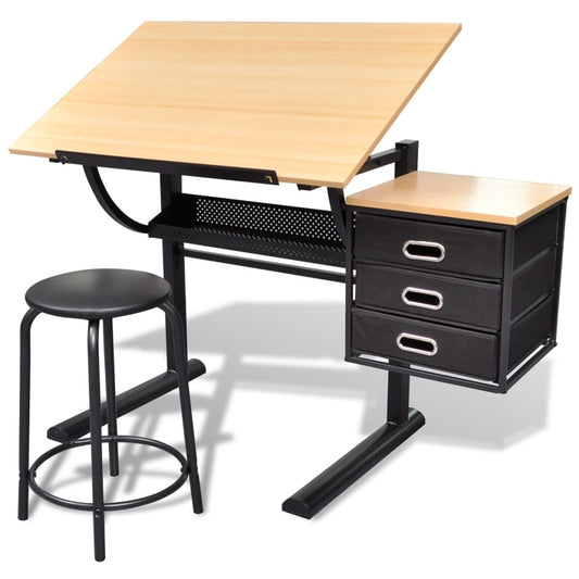 Zeichentisch mit neigbarer Tischplatte 3 Schubladen und Hocker - Pazzar.ch