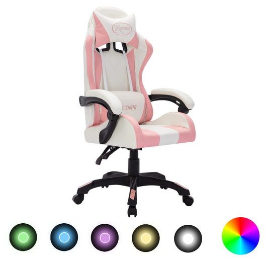 Gaming-Stuhl mit RGB LED-Leuchten Rosa und Schwarz Kunstleder - Pazzar.ch