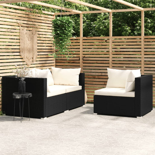 3-tlg. Garten-Lounge-Set mit Auflagen Schwarz Poly Rattan - Pazzar.ch