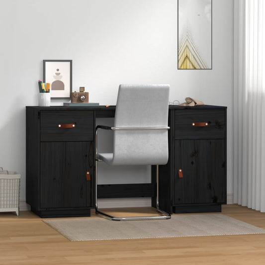 Schreibtisch mit Schränken Schwarz 135x50x75 cm Massivholz - Pazzar.ch