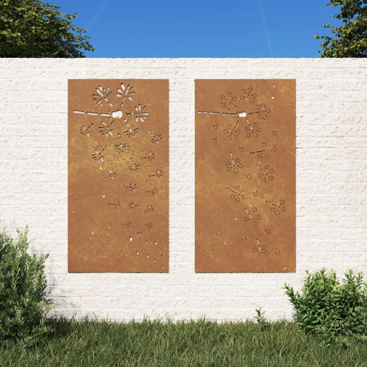 2-tlg. Garten-Wanddeko 105x55 cm Cortenstahl Blumen-Design - Pazzar.ch