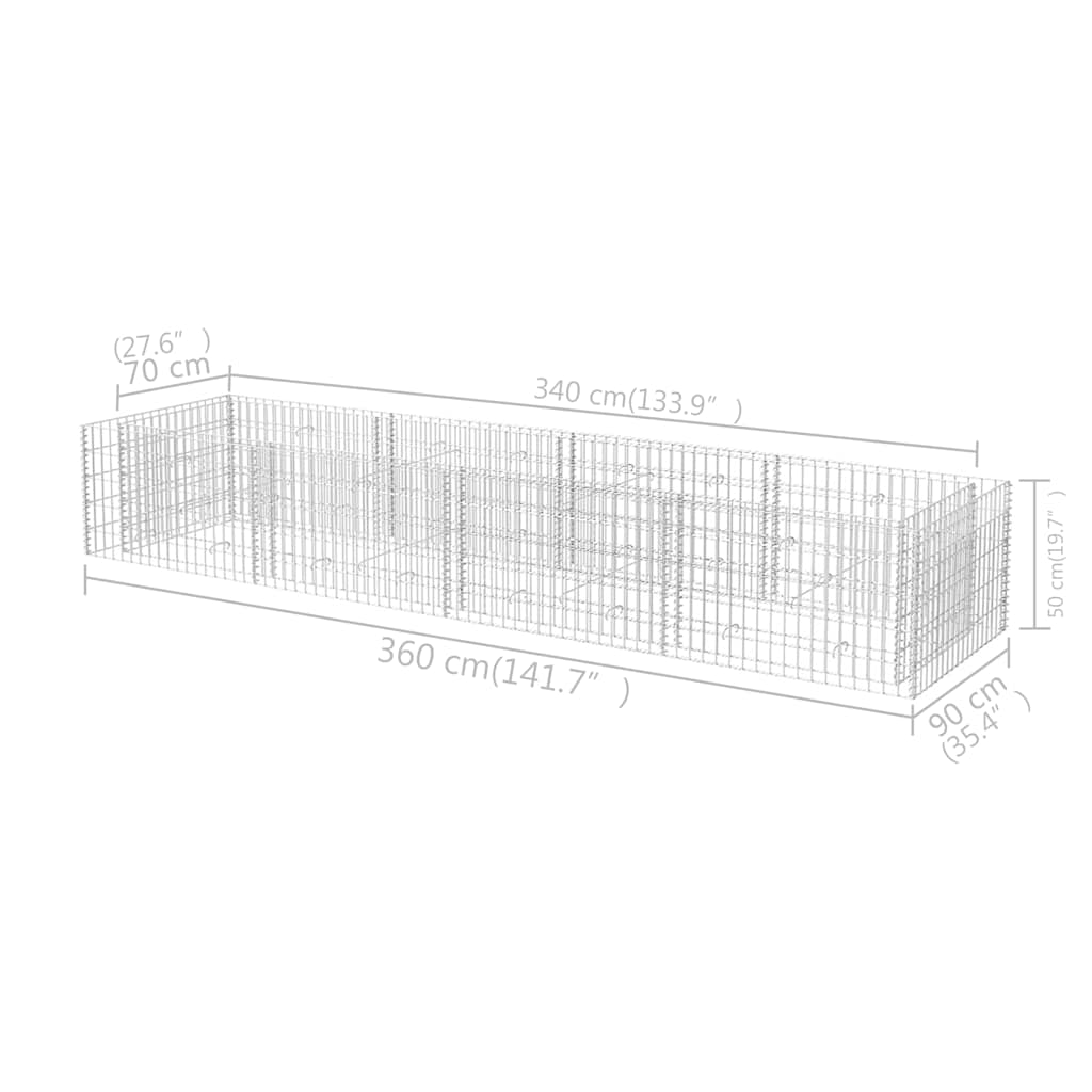Gabionen-Hochbeet Stahl 360×90×50 cm - Pazzar.ch