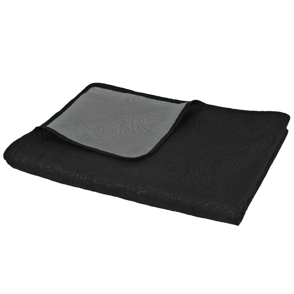 Zweiseitige Tagesdecke Gesteppt 170 x 210 cm Grau und Schwarz - Pazzar.ch