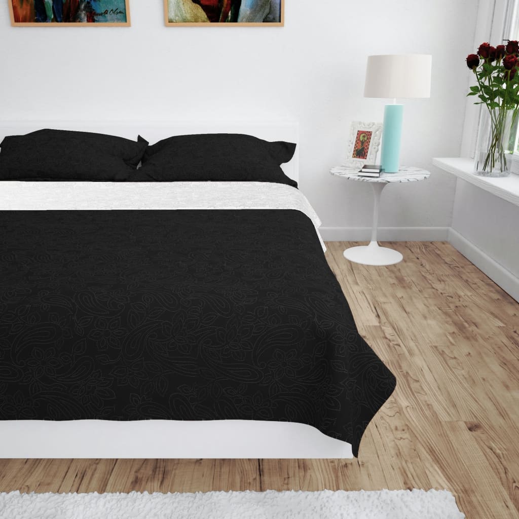 Zweiseitige Tagesdecke Gesteppt 170 x 210 cm Schwarz und Weiß - Pazzar.ch