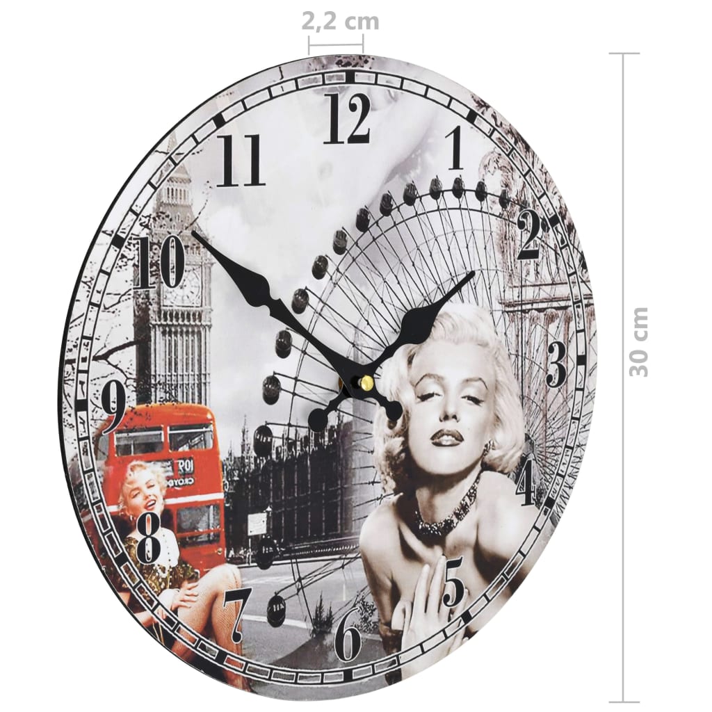 Wanduhr Vintage Marilyn Monroe 30 cm - Pazzar.ch