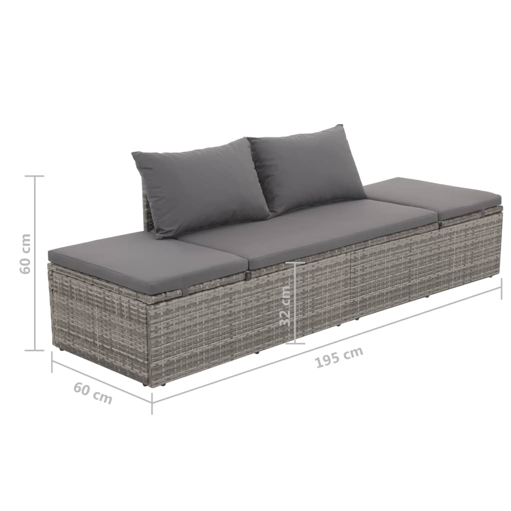 Gartenbett Grau 195×60 cm Poly Rattan - Pazzar.ch