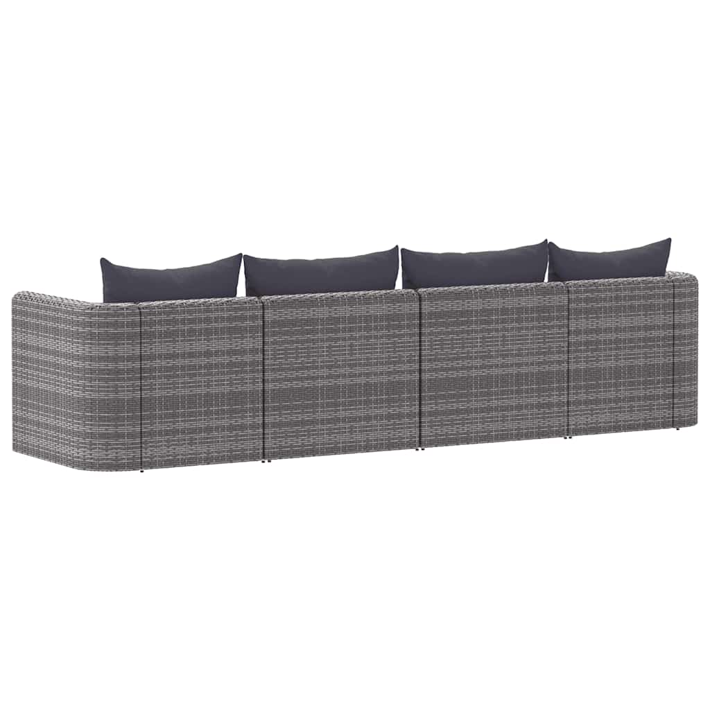 4-tlg. Garten-Sofagarnitur mit Kissen Grau Poly Rattan