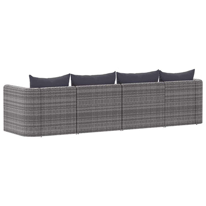 4-tlg. Garten-Sofagarnitur mit Kissen Grau Poly Rattan