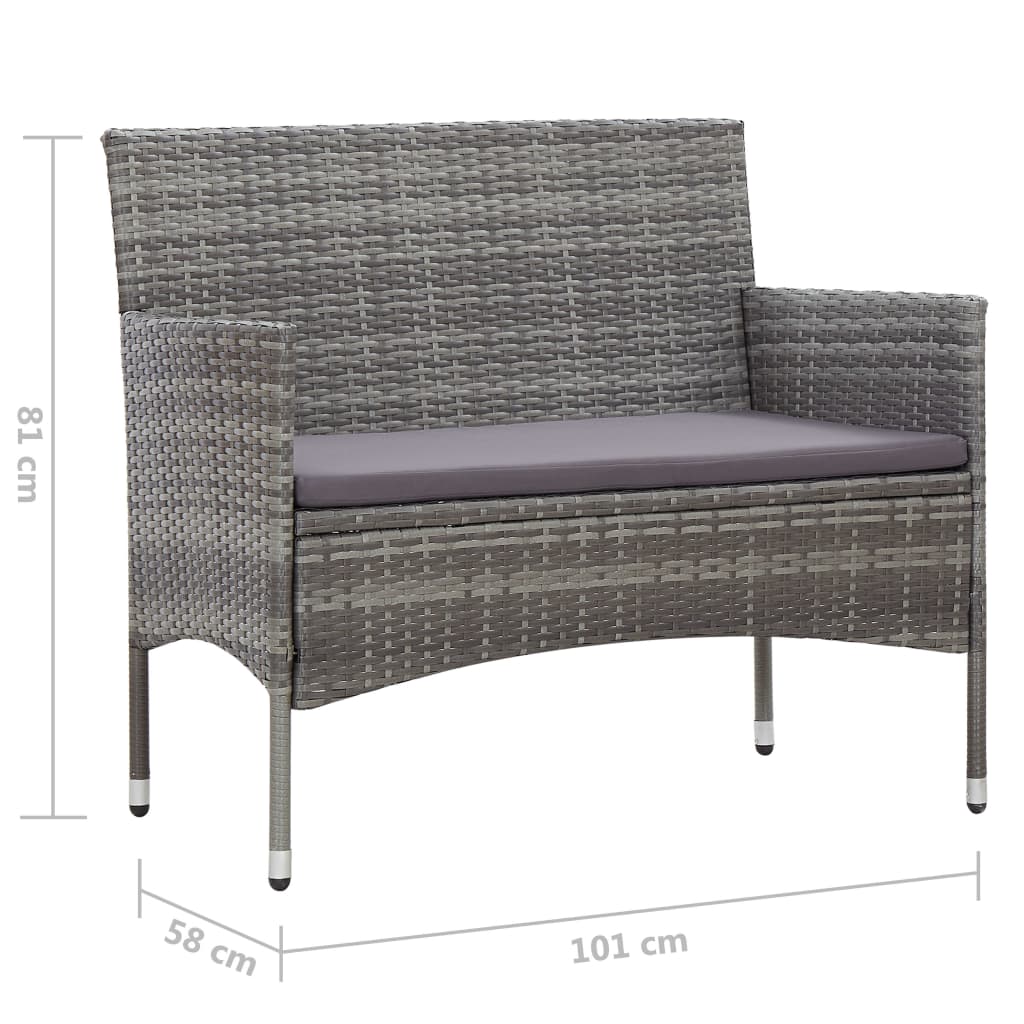 Gartenbank 105 cm Poly Rattan Grau - Pazzar.ch