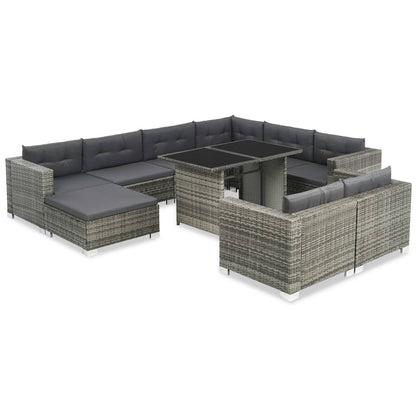 10-tlg. Garten-Lounge-Set mit Auflagen Poly Rattan Grau - Pazzar.ch