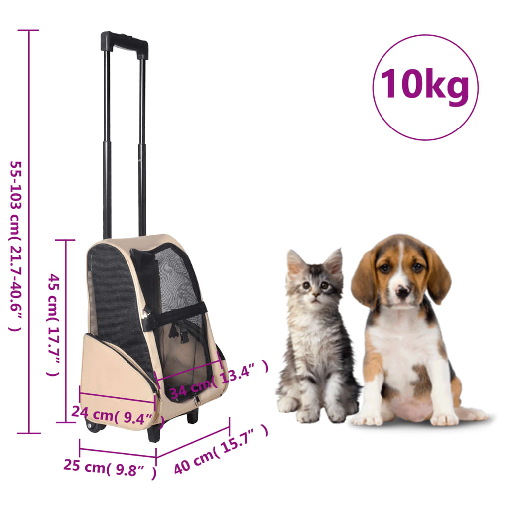 Trolley für Haustiere 3-in-1 Faltbar Beige