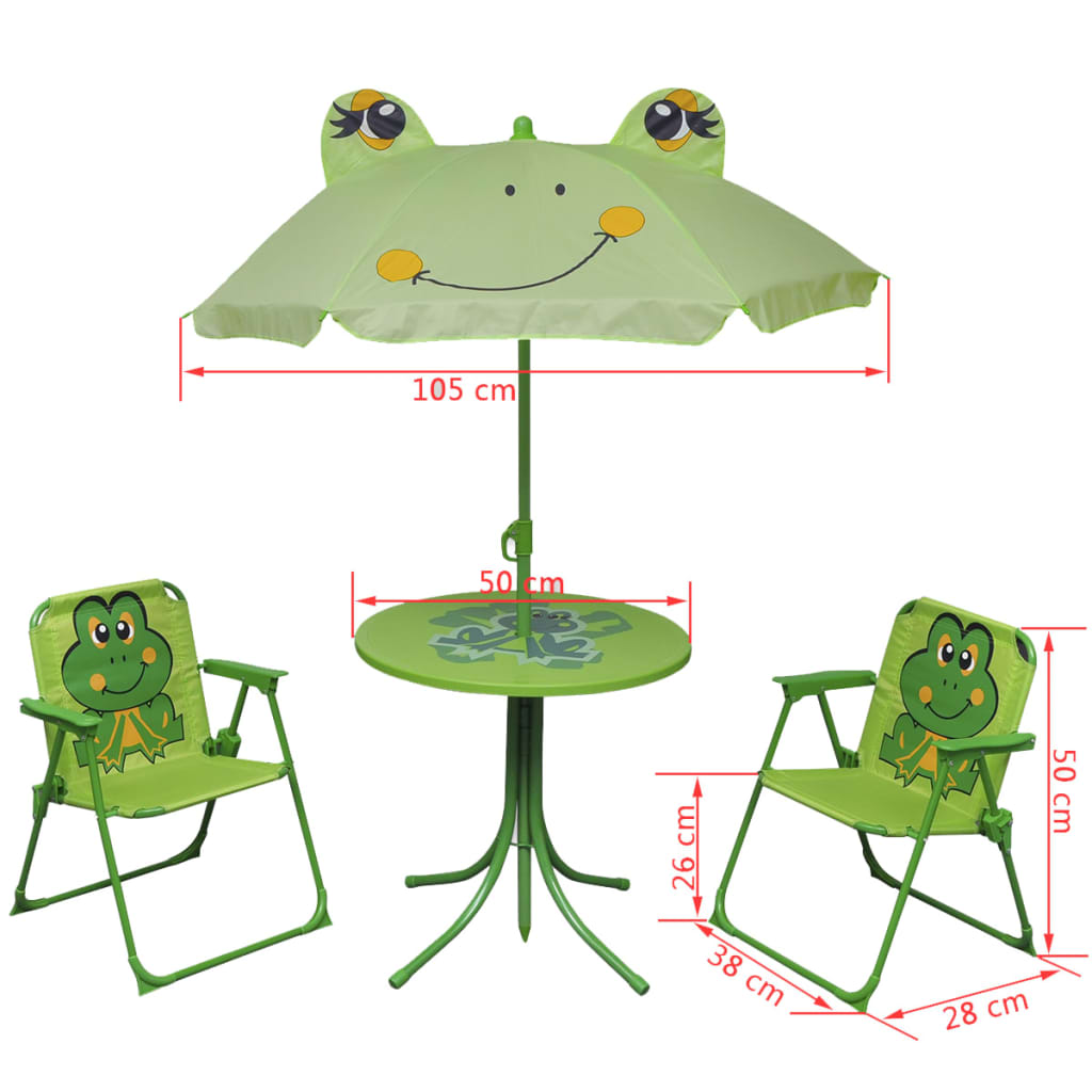 3-tlg. Garten-Bistro-Set für Kinder mit Sonnenschirm Grün