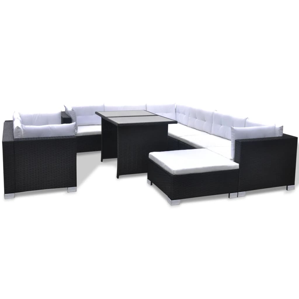 10-tlg. Garten-Lounge-Set mit Auflagen Poly Rattan Schwarz - Pazzar.ch