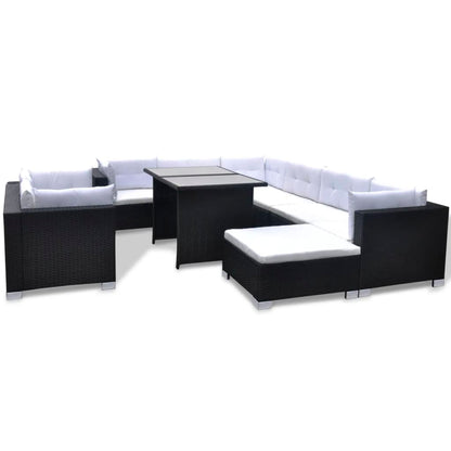 10-tlg. Garten-Lounge-Set mit Auflagen Poly Rattan Schwarz - Pazzar.ch