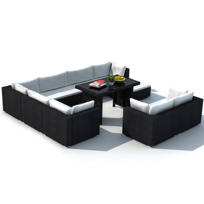 10-tlg. Garten-Lounge-Set mit Auflagen Poly Rattan Schwarz - Pazzar.ch