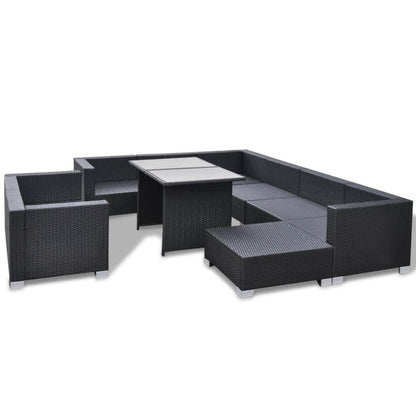 10-tlg. Garten-Lounge-Set mit Auflagen Poly Rattan Schwarz - Pazzar.ch