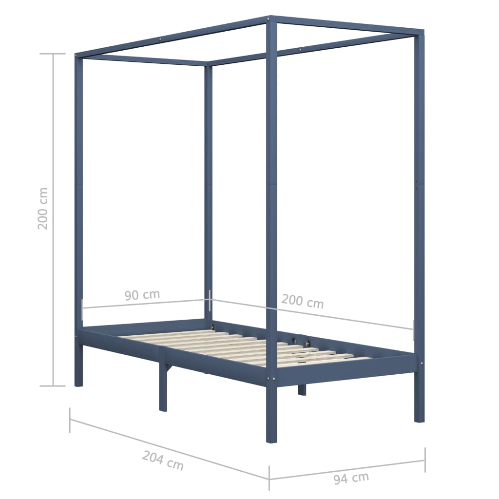 Himmelbett-Gestell Grau Massivholz Kiefer 90 x 200 cm - Pazzar.ch