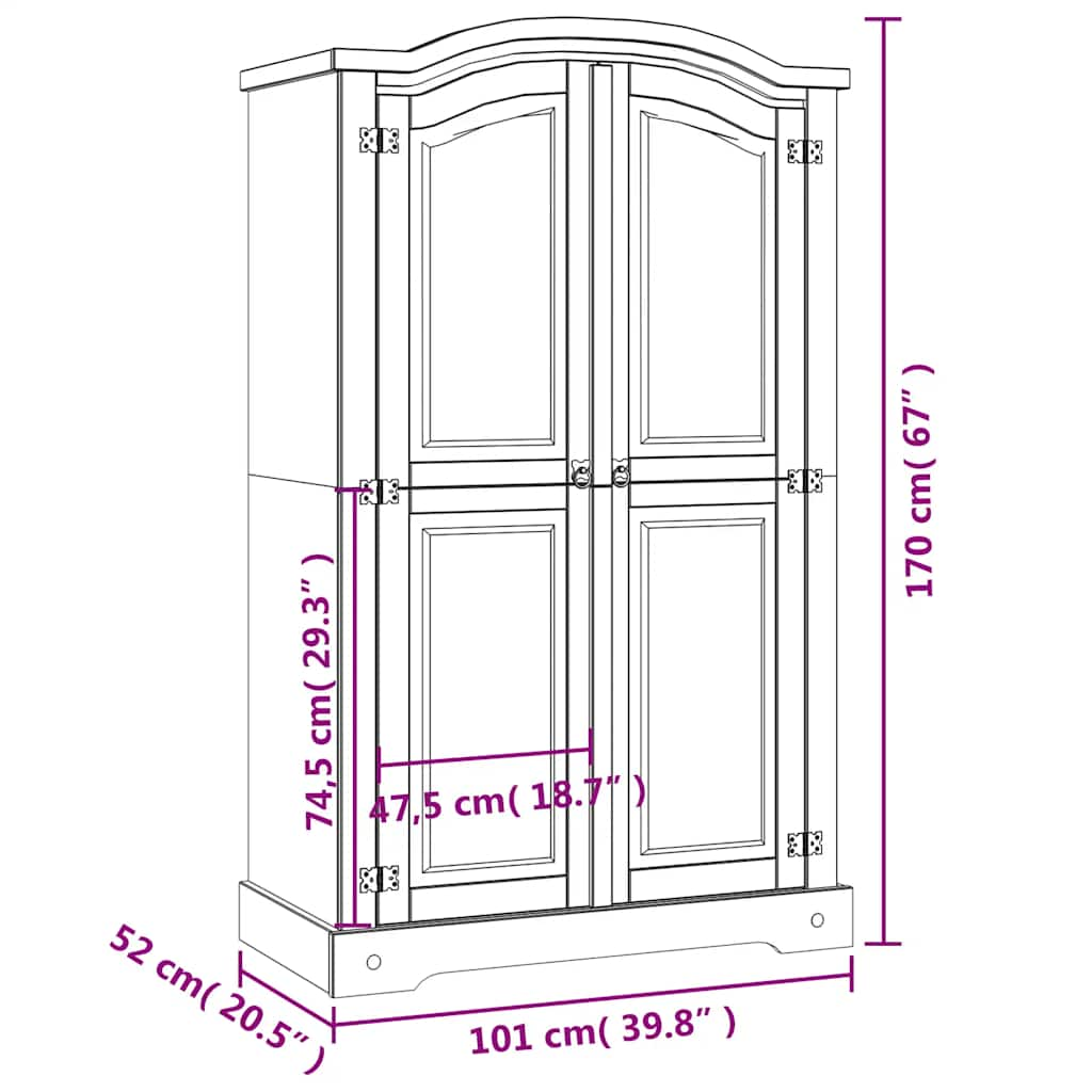 Kleiderschrank Mexiko-Stil Kiefernholz 2 Türen Weiß