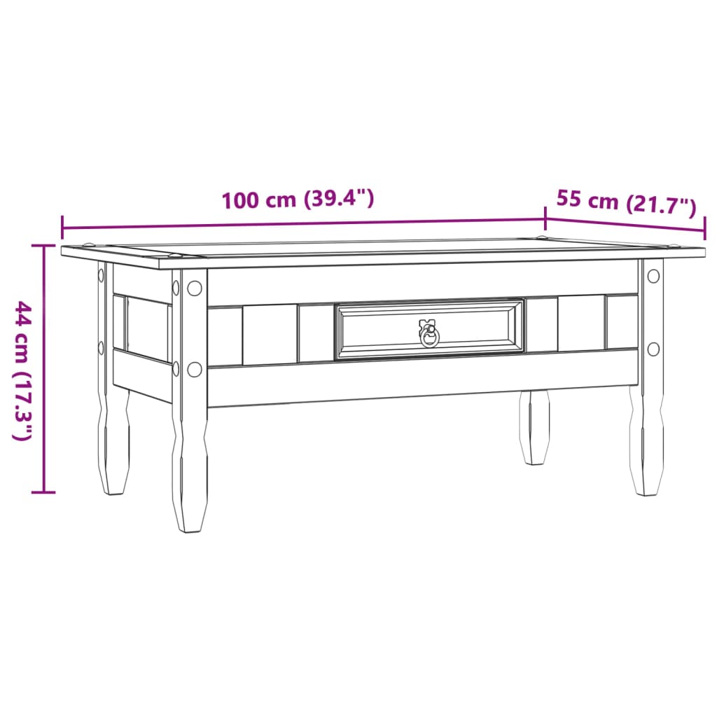 Couchtisch Mexiko-Stil Kiefernholz Grau 100x55x44 cm