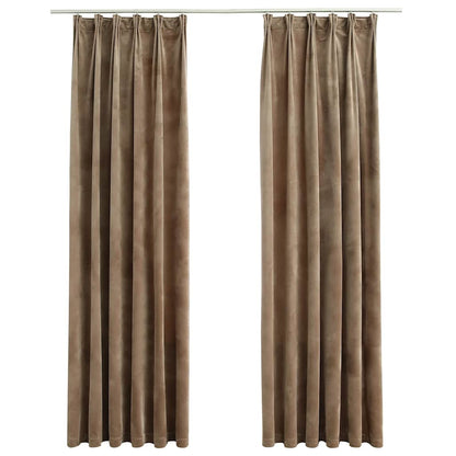 Verdunkelungsvorhänge mit Haken 2 Stk. Samt Beige 140x225 cm