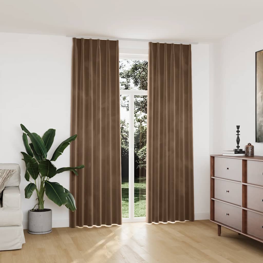Verdunkelungsvorhänge mit Haken 2 Stk. Samt Beige 140x245 cm