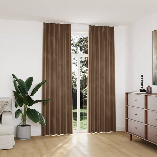 Verdunkelungsvorhänge mit Haken 2 Stk. Samt Beige 140x245 cm