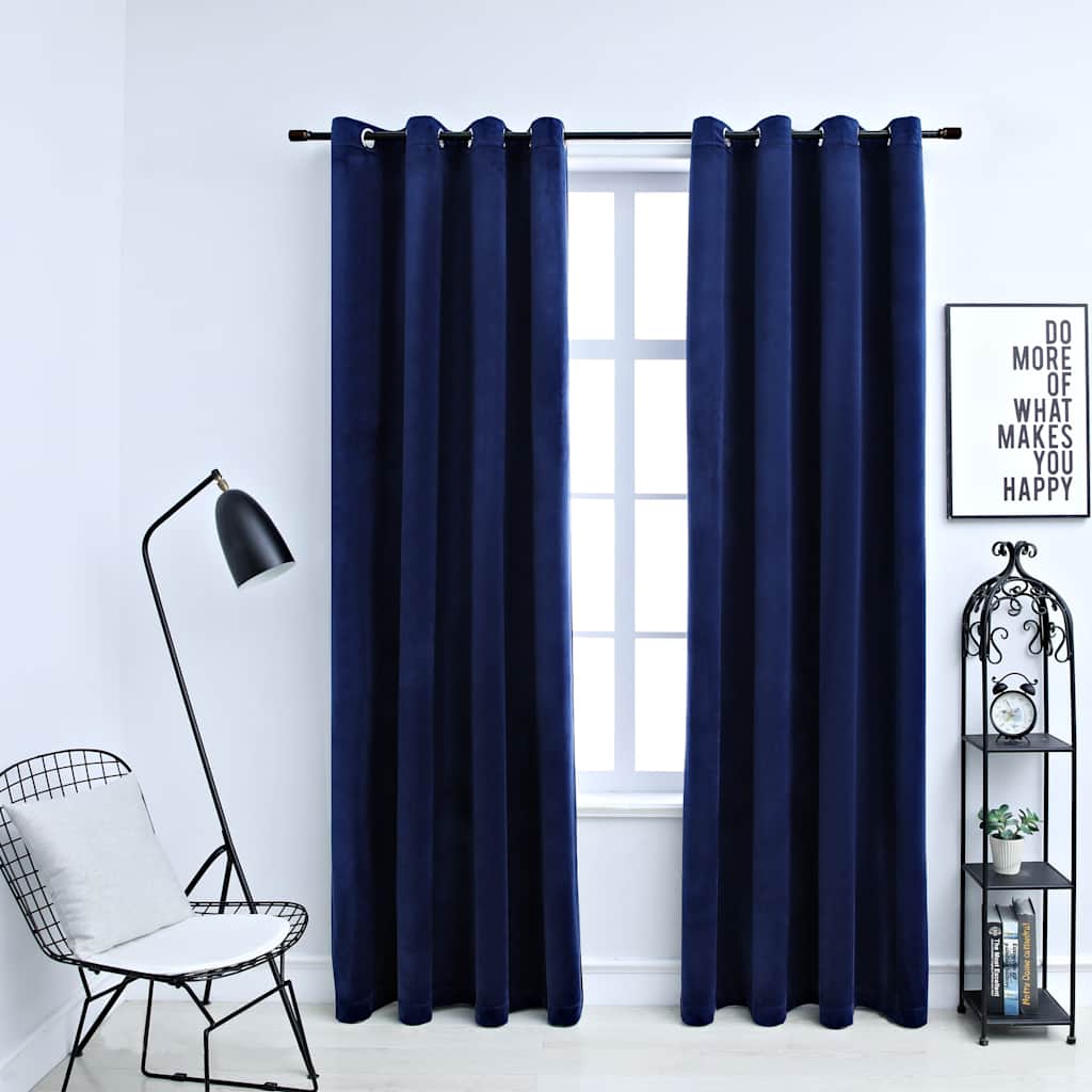 Verdunkelungsvorhänge mit Ösen 2 Stk. Samt Dunkelblau 140x225cm - Pazzar.ch
