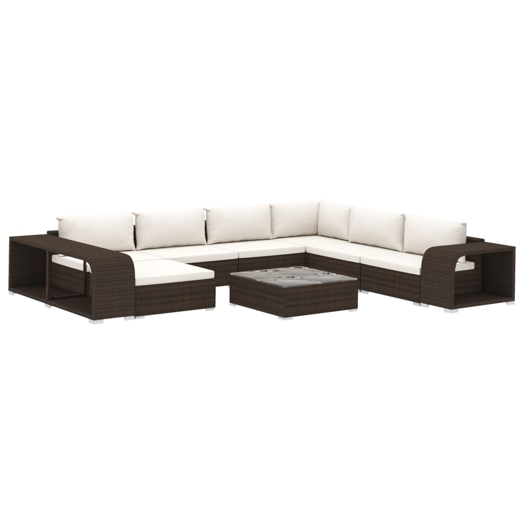 10-tlg. Garten-Lounge-Set mit Auflagen Poly Rattan Braun - Pazzar.ch