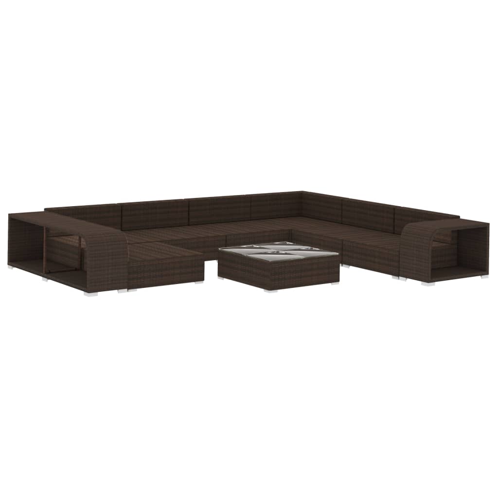 10-tlg. Garten-Lounge-Set mit Auflagen Poly Rattan Braun - Pazzar.ch
