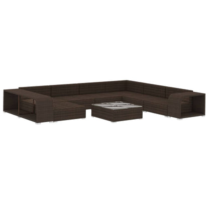 10-tlg. Garten-Lounge-Set mit Auflagen Poly Rattan Braun - Pazzar.ch