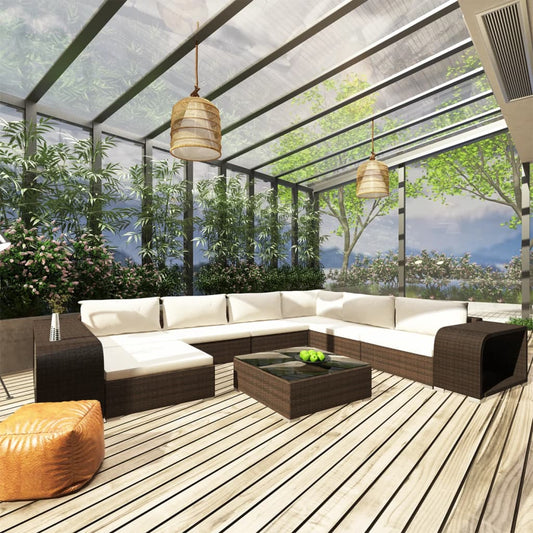 10-tlg. Garten-Lounge-Set mit Auflagen Poly Rattan Braun - Pazzar.ch