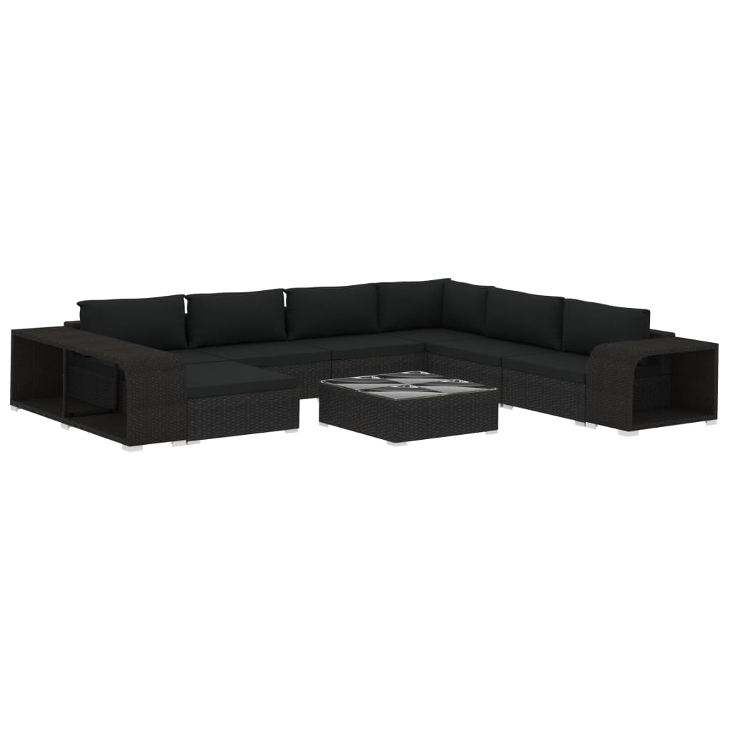 10-tlg. Garten-Lounge-Set mit Auflagen Poly Rattan Schwarz - Pazzar.ch