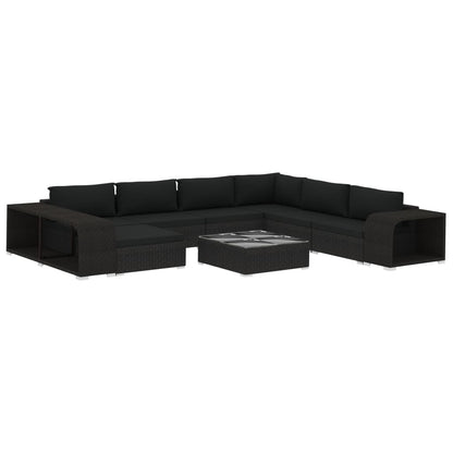 10-tlg. Garten-Lounge-Set mit Auflagen Poly Rattan Schwarz - Pazzar.ch