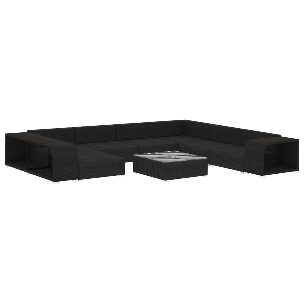 10-tlg. Garten-Lounge-Set mit Auflagen Poly Rattan Schwarz - Pazzar.ch