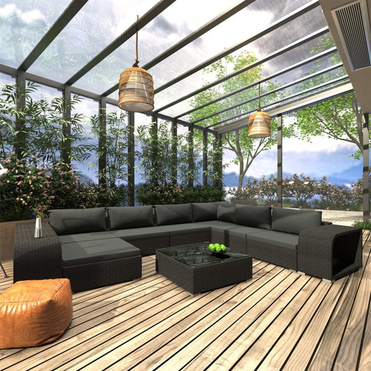 10-tlg. Garten-Lounge-Set mit Auflagen Poly Rattan Schwarz - Pazzar.ch