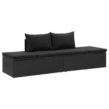 Sonnenliege mit Auflage Poly Rattan Schwarz - Pazzar.ch