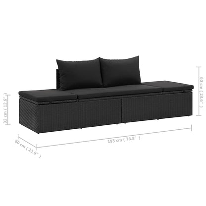 Sonnenliege mit Auflage Poly Rattan Schwarz - Pazzar.ch