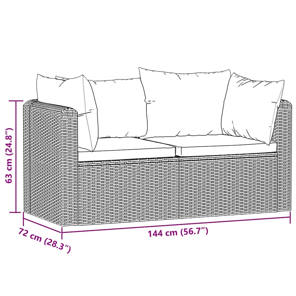 2-tlg. Garten-Sofagarnitur mit Auflagen Poly Rattan Schwarz