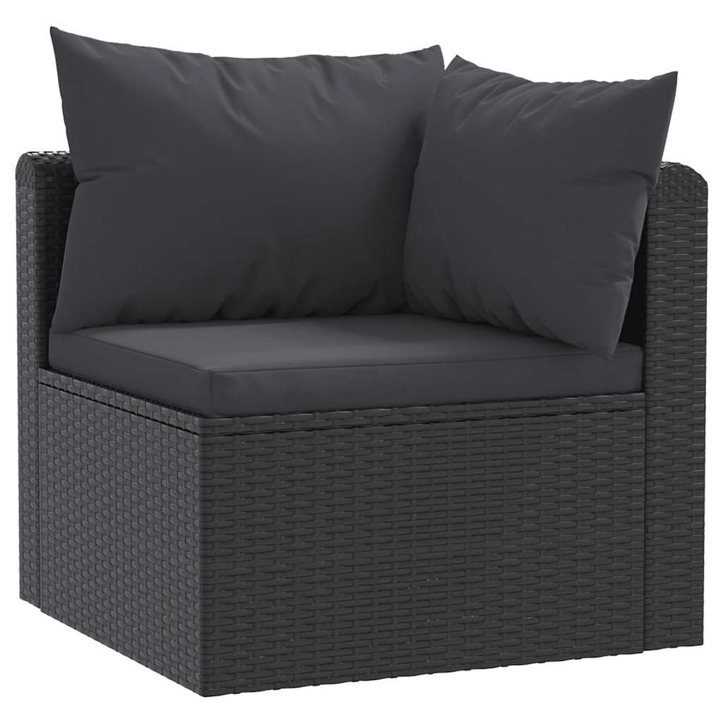 3-tlg. Garten-Sofagarnitur mit Auflagen Poly Rattan Schwarz