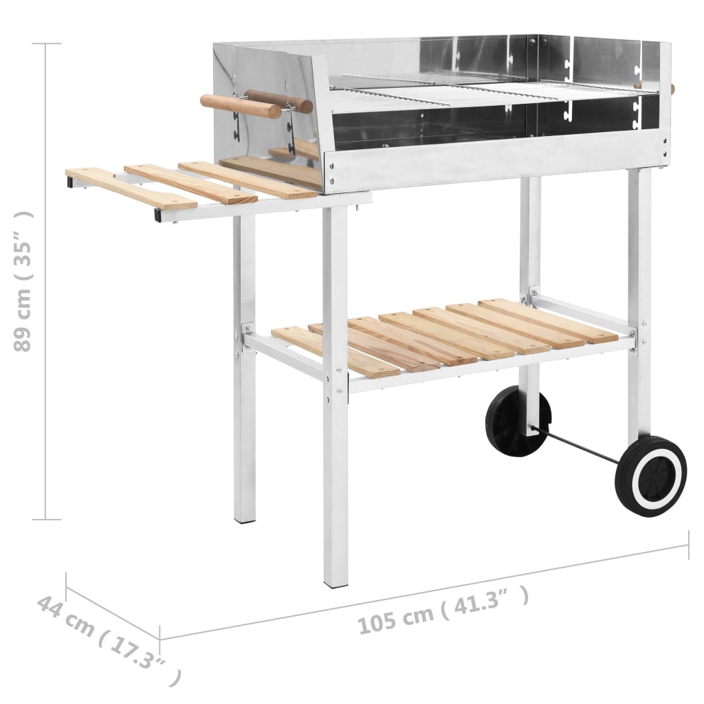 XXL Holzkohlegrill Grillwagen mit 2 Regalen Edelstahl