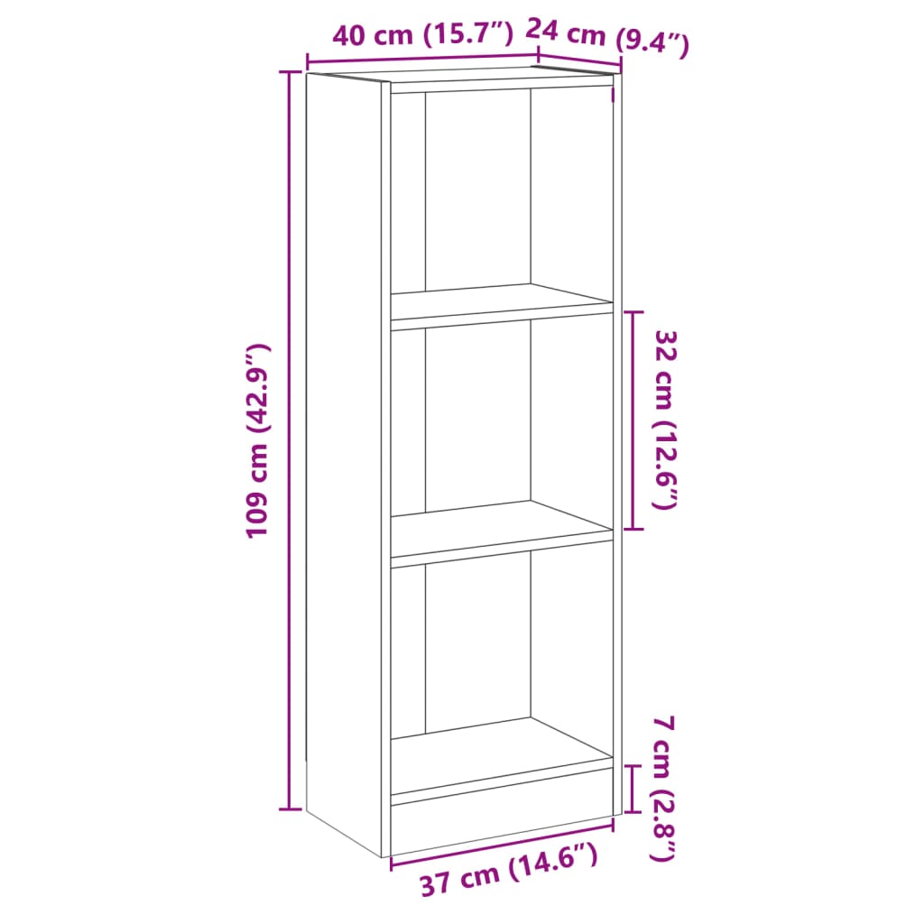 Bücherregal 3 Fächer Weiß 40x24x109 cm Holzwerkstoff - Pazzar.ch