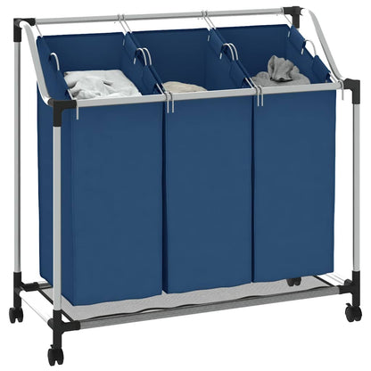 Wäschesortierer mit 3 Taschen Blau Stahl