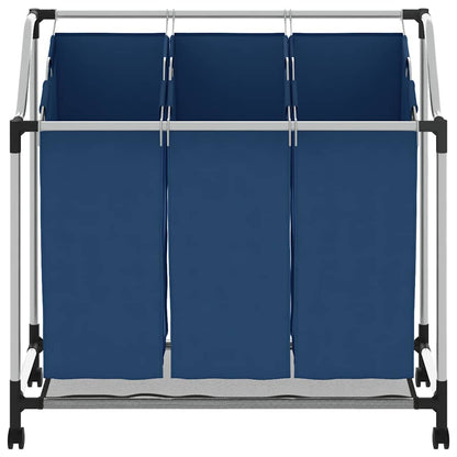 Wäschesortierer mit 3 Taschen Blau Stahl