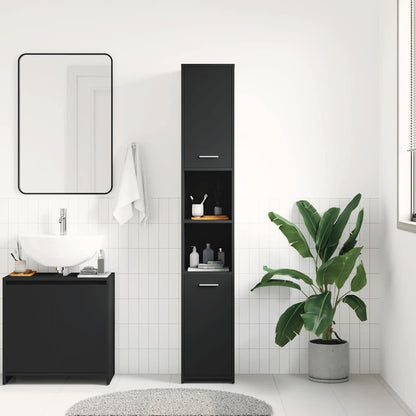 Badezimmerschrank Schwarz 30x30x183,5 cm Holzwerkstoff