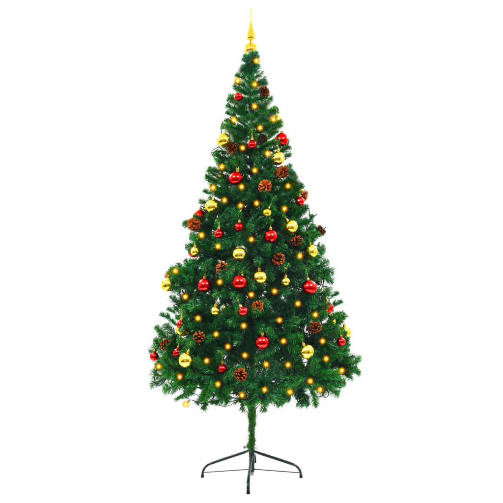 Künstlicher Weihnachtsbaum mit Beleuchtung & Kugeln Grün 210 cm