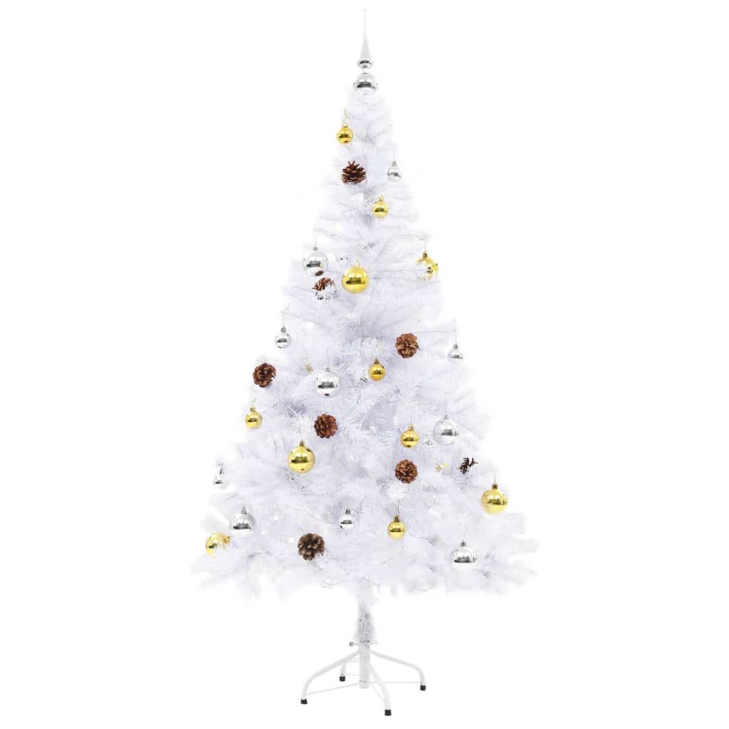 Künstlicher Weihnachtsbaum mit Beleuchtung & Kugeln Weiß 150 cm - Pazzar.ch