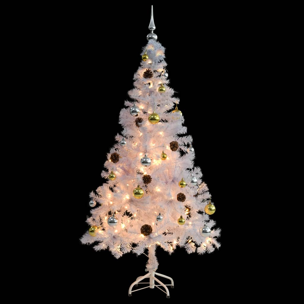 Künstlicher Weihnachtsbaum mit Beleuchtung & Kugeln Weiß 150 cm - Pazzar.ch